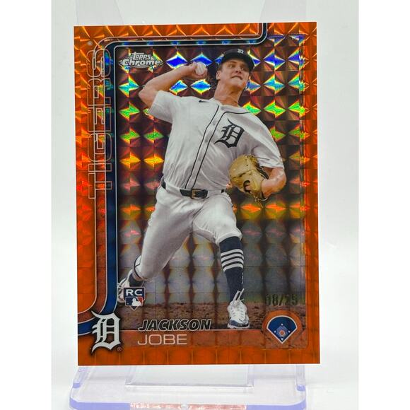 2025 Topps Chrome Jackson Jobe Rookie Orange Geometric Refractor 8/25 SP Tigers - Picture 1 of 2